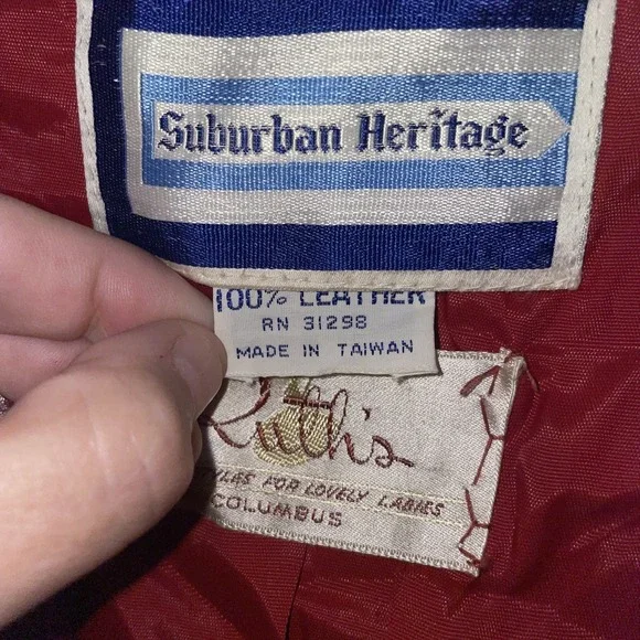 Vintage 100% Leather Suburban Heritage Trench Coat Red Wine 70's? Size 16 Belted - Picture 4 of 8